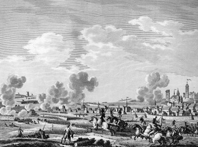 Ranskan vallankumous ja vastavallankumouksellisten voimien saapuminen: Ranskan vallankumouksellisten voitto Jemmapesissa 6. marraskuuta 1792 Itävallan armeijasta Belgiassa. Pariisi, Vallankumouksen historian instituutin kirjasto tekijältä School French