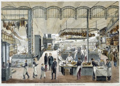 Upeita ravintoloita Pariisissa: vuonna 1785 perustetun Café Richen uudet keittiöt, joita laajennettiin vuonna 1865. tekijältä School French