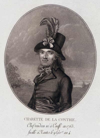 Medallion muotokuva Francois Athanasesta (Francois-Athanase) Charette de la Contrie, Vendéenin päällikkö tekijältä School French