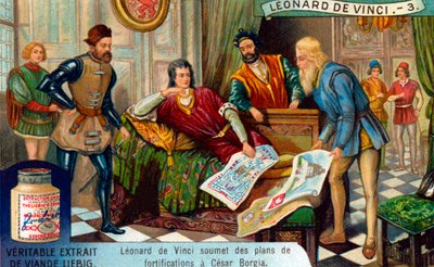 Sotilasinsinööri, Leonardo da Vincin elämä, Liebig-kortti (painettu) tekijältä School French