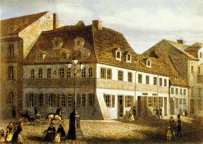 Säveltäjä Robert Schumannin syntymäpaikka Zwickaussa, Sachsenissa (värikaiverrus) tekijältä School German
