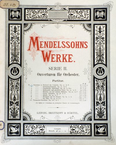 Kansi Felix Mendelssohnin partituurin "Ouverture Op. 10 orkesterille" (värilito) tekijältä School German