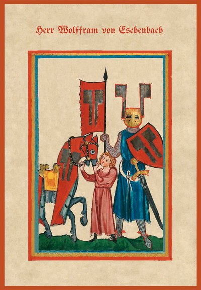 Kuvitus Wolfram von Eschenbachin teoksesta "Parzival" (pergamentti). tekijältä School German