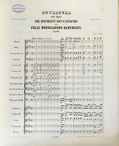 Felix Mendelssohnin kappale "Die Hochzeit des Camacho" (litho) tekijältä School German