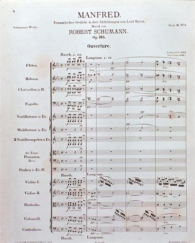 Nuotit saksalaisen säveltäjän Robert Schumannin "Manfredin" (opus 115) avajaisista (painos) tekijältä School German