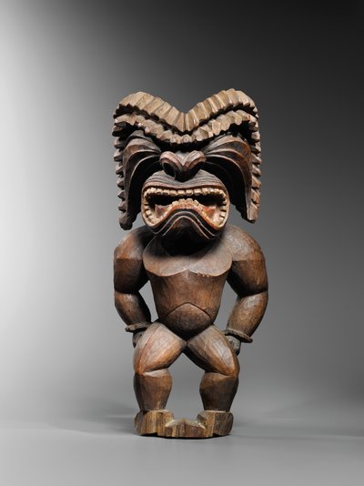 Havaijilainen kona-tyylinen hahmo, joka edustaa sodan jumalaa, ku ka ’ili moku, n. 1780-1820 (puuta) tekijältä School Hawaiian