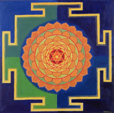Gayatri Yantra piirustus (pigmentti kartongille) tekijältä School Indian