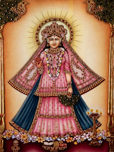 Jumalatar Radha miniatyyri maalaus norsunluun päällä tekijältä School Indian