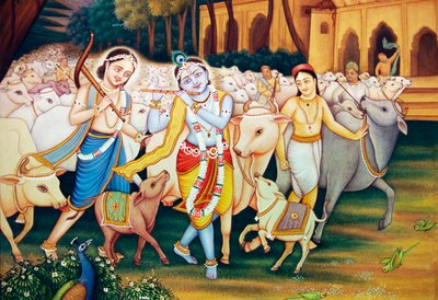 Krishna ja Balram Gopalin kanssa miniatyyrimaalaus tekijältä School Indian