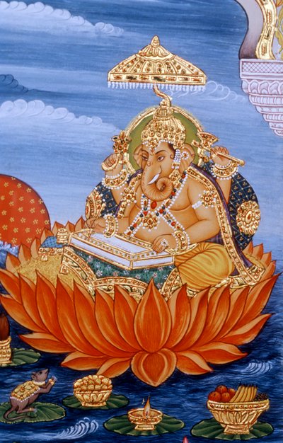 Lord Ganesh Ganpati miniatyyri maalaus kirjoittaminen Scripture tekijältä School Indian