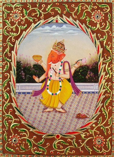 Lord Ganesha Ganpati miniatyyri maalaus paperille kirjonta kanssa tekijältä School Indian