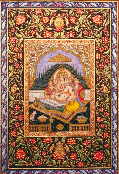 Lord Ganesha Ganpati miniatyyri maalaus paperille kultainen kohokuvioinnilla tekijältä School Indian