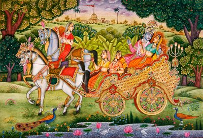 Lord Krishna ja Radha miniatyyri maalaus paperille tekijältä School Indian