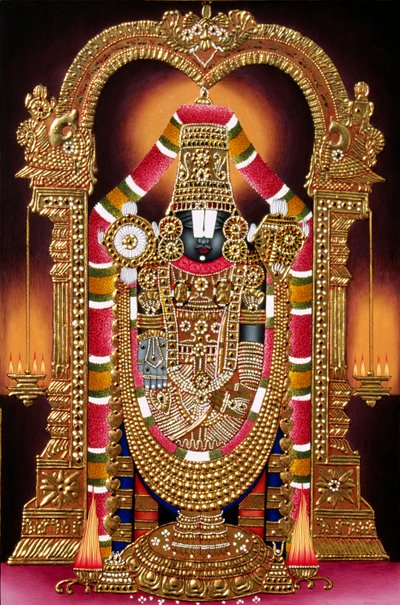 Lord Thirupati Balaji miniatyyri maalaus paperille kultainen kohokuvioinnilla tekijältä School Indian