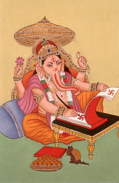 Pienoiskoossa maalaus Elefantti päähän Jumala Ganesh Ganpati, Intia tekijältä School Indian