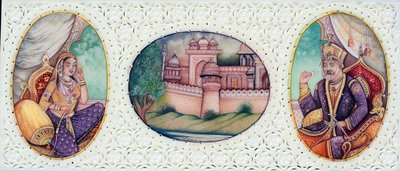 Pienoiskuvamaalaus mogulien keisari Bahadur Shah Zafarista ja vaimosta Zeenat Mahalista tekijältä School Indian