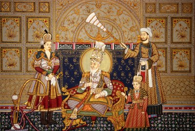 Mogulien keisari Shah Jahanin miniatyyrimaalaus paperille tekijältä School Indian