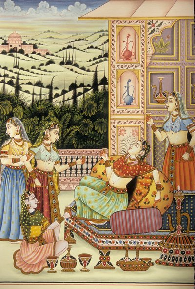 Miniatyyrimaalaus Mughal Lady nauttia juomaa, Intia tekijältä School Indian