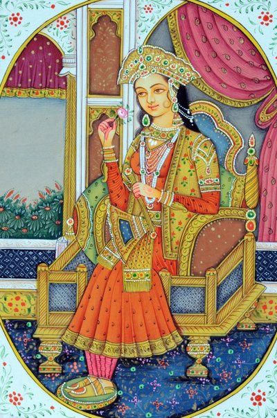 Mughalin kuningatar Mumtaz Mahalin miniatyyrimaalaus tekijältä School Indian