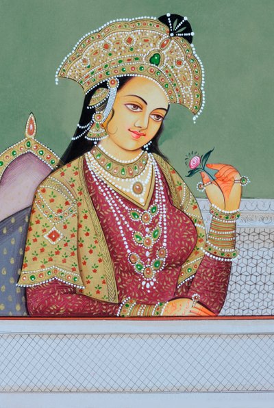 Mughalin kuningatar Mumtaz Mahalin miniatyyrimaalaus tekijältä School Indian