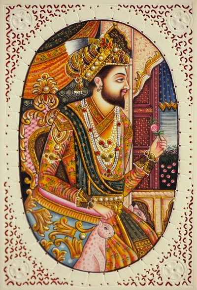 Pienoiskoossa maalaus norsunluun Moguli keisari Shah Jahanille tekijältä School Indian