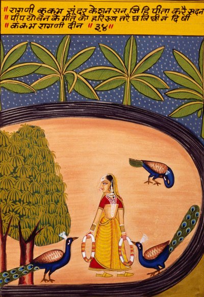 Miniatyyrimaalaus paperille, Ragini Kukumb, Nathdwara School tekijältä School Indian