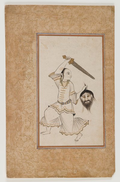 Myyttinen hahmo astrologisesta käsikirjoituksesta (muste, väri, kulta ja hopea paperille) tekijältä School Indian