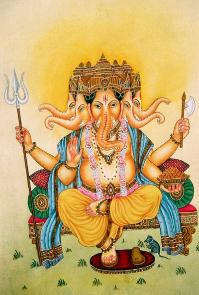 Panchmukhi Lord Ganesh Ganpati miniatyyri maalaus paperille tekijältä School Indian