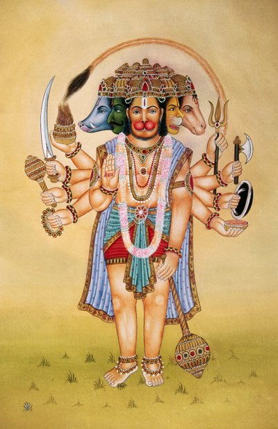 Panchmukhi Lord Hanuman miniatyyri maalaus paperille tekijältä School Indian