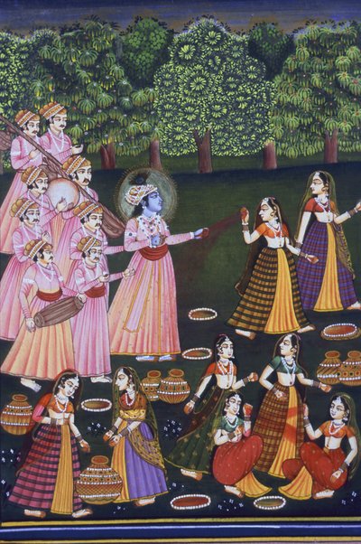 Kuva Krishnasta pelaamassa Holia Gopien kanssa (Nalkdwral Pichwai Chool), Intia) tekijältä School Indian