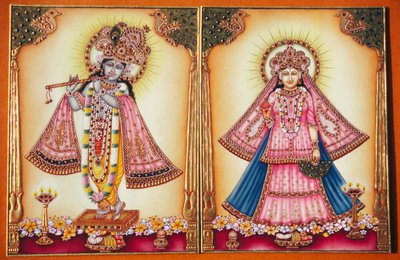 Radha Krishna miniatyyri maalaus norsunluun päällä tekijältä School Indian
