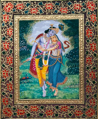 Radha Krishna miniatyyri maalaus paperille tekijältä School Indian