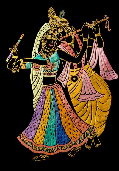 Radha Krishna miniatyyri maalaus sametille tekijältä School Indian