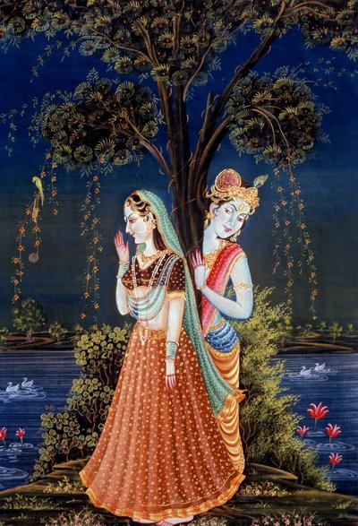 Radha Krishna miniatyyri maalauksia tekijältä School Indian