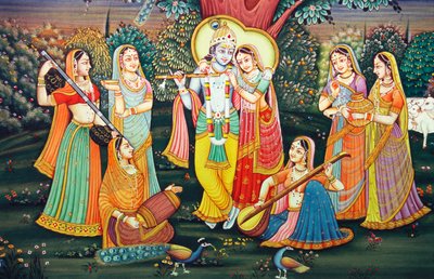 Radha Krishna ja Sakhit nauttivat musiikista tekijältä School Indian