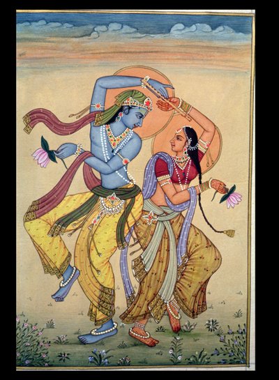 Radha ja Krishna (guassi ja (akvarelli paperille)) tekijältä School Indian