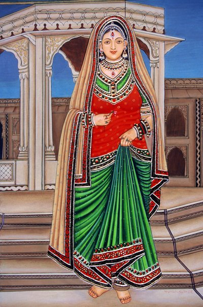 Rajasthani Lady at Tryst miniatyyri maalaus paperille tekijältä School Indian