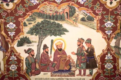 Uskonnollinen maalaus Gurudwara Baba Ataltissa (kuva) tekijältä School Indian