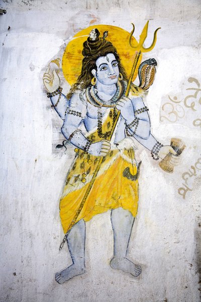 Shiva-jumala trishulin kanssa (fresko) tekijältä School Indian