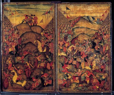 Taistelukohtaus. 1600-luvun indoiranilaista alkuperää oleva maalaus. Koristetaiteen museo, Pariisi tekijältä School Iranian