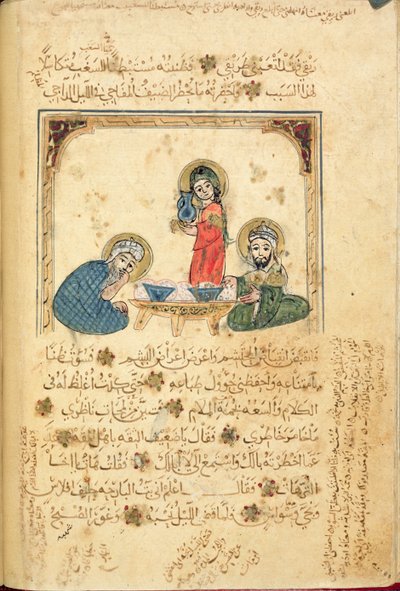 Ms Or 1200 f.40v, kuvitus teoksesta "The Maqamat of al-Kasim", kirjoittanut B. Ali al Hariri (guassi paperilla) tekijältä School Islamic