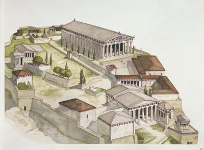 Muinainen Ateena - Akropoliin jälleenrakennus, 5. vuosisadalla eKr. (väri litho) tekijältä School Italian