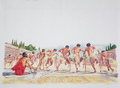Muinainen Ateena - Stadionin jälleenrakennus (väri litho) tekijältä School Italian