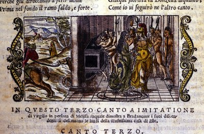 Bradamante tapaa taikuri Melissen, joka kertoo hänelle, että hän ja Roger (Ruggero, Ruggiero) perustivat Este-dynastian. Kohtaus on otettu Ludovico Arioston (1474 - 1533) ritarirunosta "Orlando Furioso" (Raivoissaan Roland) dit L