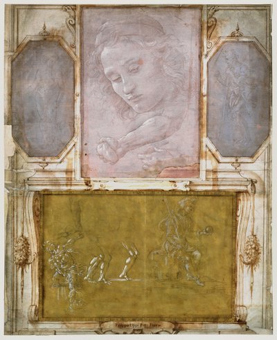 Sivu Giorgio Vasarin (1511-74) "Libro dei Disegnistä" asennettuna ja kehystettynä vuoden 1524 jälkeen (metallipiste paperilla) (katso yksityiskohdat kohdasta 474784) tekijältä School Italian