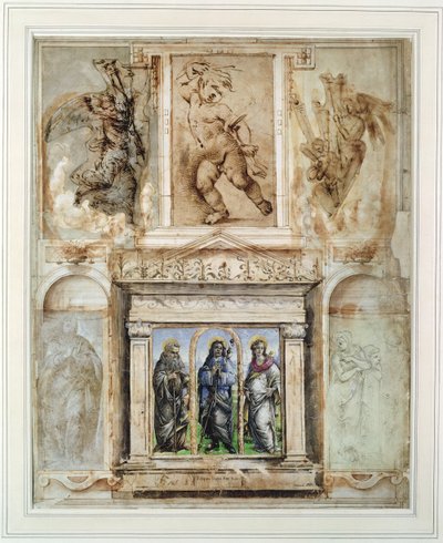 Sivu Giorgio Vasarin (1511-74) "Libro dei Disegnistä" asennettuna ja kehystettynä vuoden 1524 jälkeen (metallipiste paperilla) tekijältä School Italian