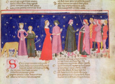 Paradise VIII f.58r Keskustelu Carlo Martellon kanssa Dante Alighierin (1254-1321) jumalallisesta komediasta (vellum) tekijältä School Italian