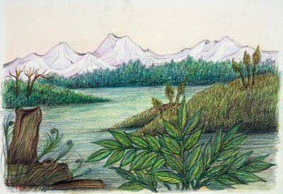 Esihistoriallinen - luonnonympäristön jälleenrakentaminen (väri litho) tekijältä School Italian