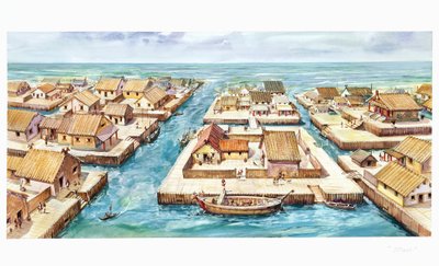 Spinan sataman jälleenrakennus (väri litho) tekijältä School Italian