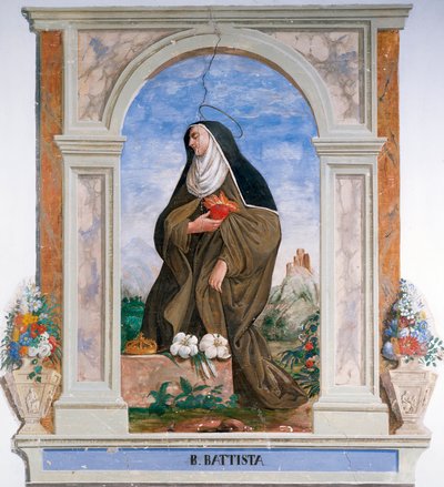 Camilla Battista da Varanon (1458-1524) esitys Anonyymi fresko. Camerino, Santa Chiaran luostari, Italia tekijältä School Italian
